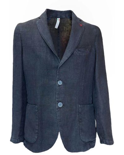 0-105 Elegante blazer blu in lino uomo
