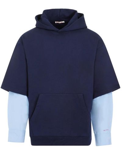 Marni Blaue baumwoll-sweatshirt mit kapuze