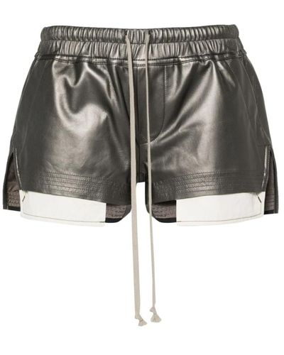 Rick Owens Graue lammleder metallic shorts