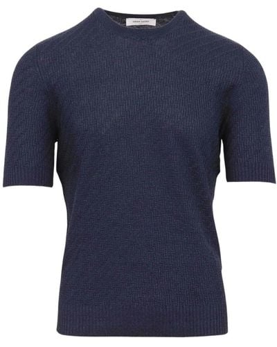 Gran Sasso Gestricktes rundhals leinen baumwoll t-shirt - Blau