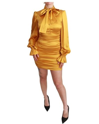 Dolce & Gabbana Abito mini sheath bodycon in seta gialla elasticizzata - Giallo