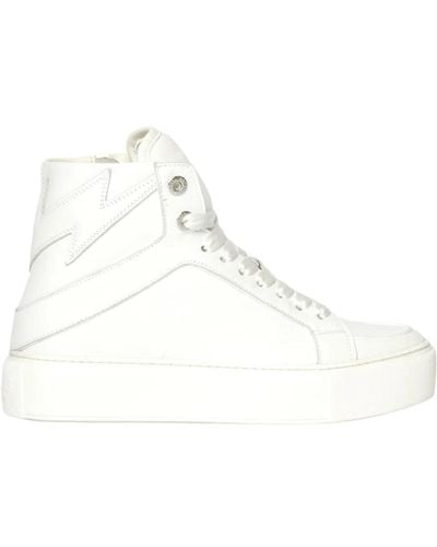Zadig & Voltaire Sneakers in pelle bianca alte con lampi - Bianco