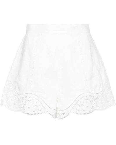 Zimmermann Shorts blancos de lino con encaje broderie anglaise