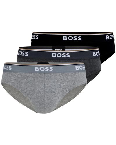 BOSS 3er-pack baumwoll-slips mit logo-bund - Schwarz