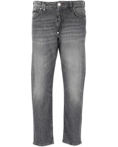Philipp Plein Jeans in cotone grigio con patch logo