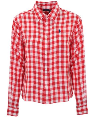 Ralph Lauren Camisa roja de lino manga larga cierre de botones - Rojo