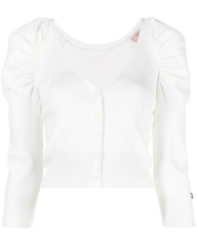 Twin Set V neck puff sleeves sweater - Blanco