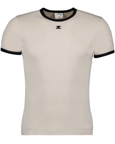 Courreges Kontrast t-shirt, kurzarm, besticktes logo - Weiß