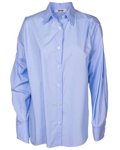 Mauro Grifoni Camisa clásica de algodón . modelo over con dobles pinzas traseras - Azul