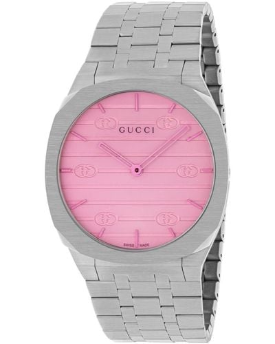 Gucci Edelstahl-armbanduhr mit interlocking g motiv - Pink
