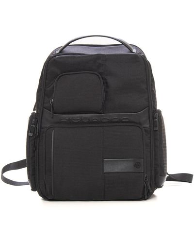 Piquadro Nylon leder rucksack mit laptopfach - Schwarz