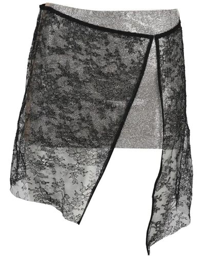 Nue Falda con decoraciones brillantes y bordados de encaje - Gris