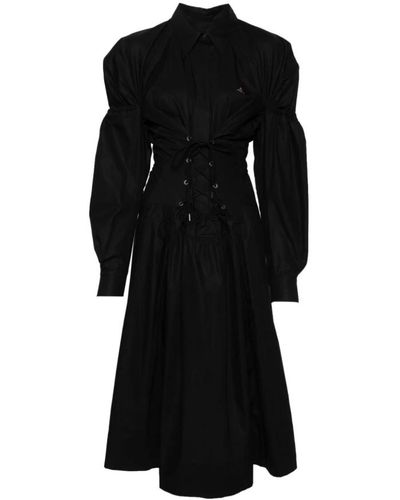 Vivienne Westwood Schwarzes popelin-kleid mit geradem kragen