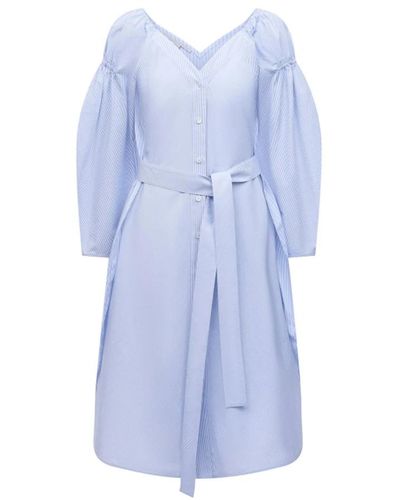 Stella McCartney Vestido de algodón con cierre de botones y cinturón removible - Azul
