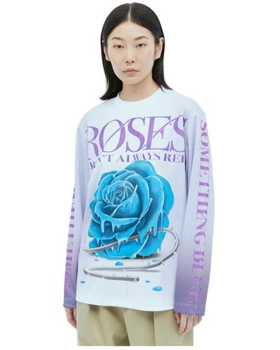 Burberry Langarm t-shirt mit rosenmuster - Blau