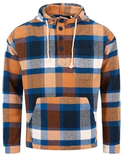 Knowledge Cotton Overshirt a quadri hoodie per uomo - Blu