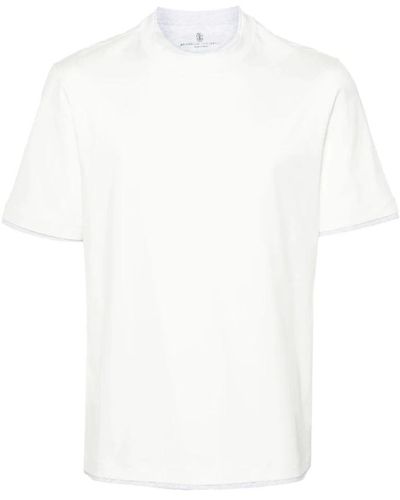 Brunello Cucinelli Schichtiger baumwoll-t-shirt - Weiß