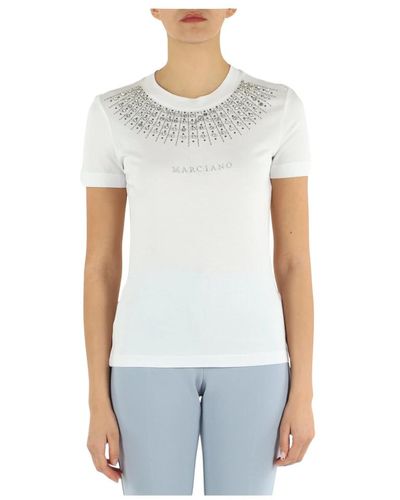 Marciano T-shirt in cotone e modal con ricamo logo frontale - Bianco