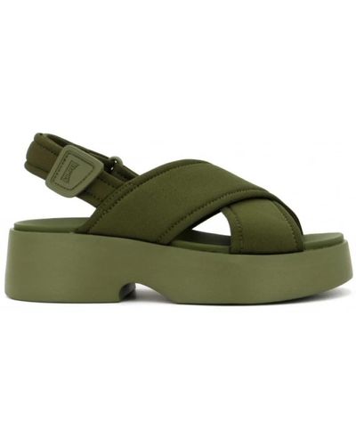 Camper Grüner stoff-sandalen klettverschluss