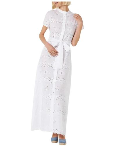 Mc2 Saint Barth Weiße keira kleid mit sangallo-stickerei