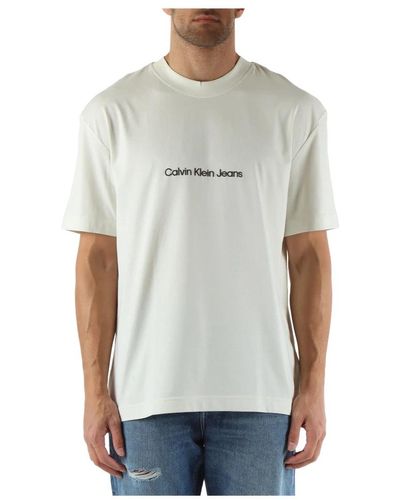 Calvin Klein Baumwoll-logo-geprägtes rundhals-t-shirt - Grau