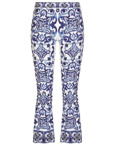 Dolce & Gabbana Majolica print flared cropped pantalones - Azul