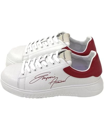 Emporio Armani Sneakers in pelle bianca da con logo rosso - Multicolore