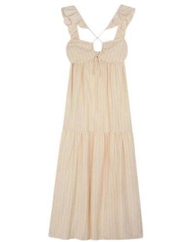 Sessun Striped long dress boemia - Blanco