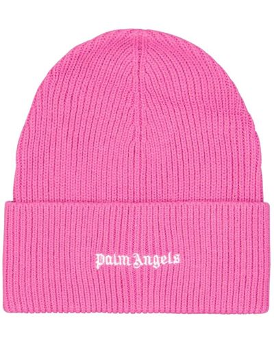Palm Angels Bestickte logo wollmütze - Pink