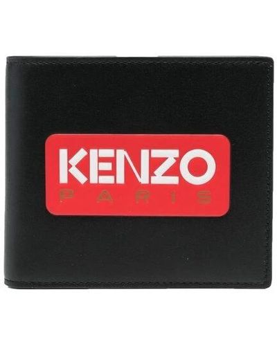 KENZO Billetera de cuero con logo-patch - Rojo