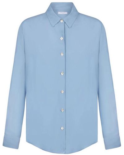Boglioli Camisa crêpe azul con textura fluida y ligera