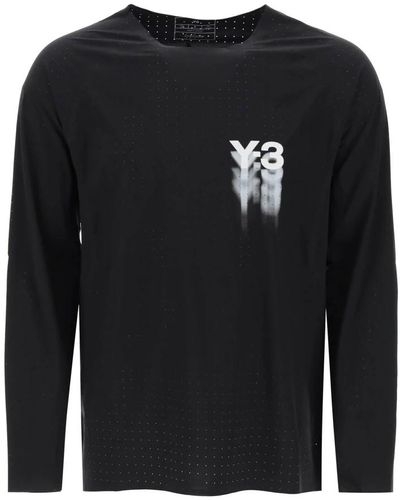 Y-3 Langärmeliges perforiertes jersey t-shirt - Schwarz