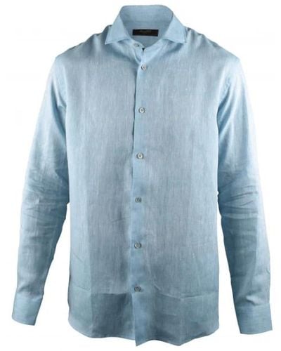 Moorer Camicia blu pastello roman ys in lino