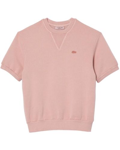 Lacoste Rosa baumwoll-t-shirt mit krokodil-stickerei - Pink
