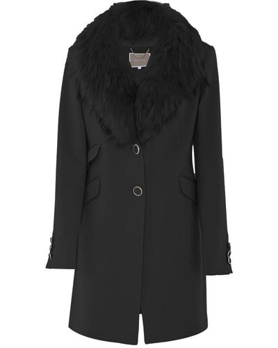 Kocca Elegante abrigo de invierno con cuello de piel - Negro