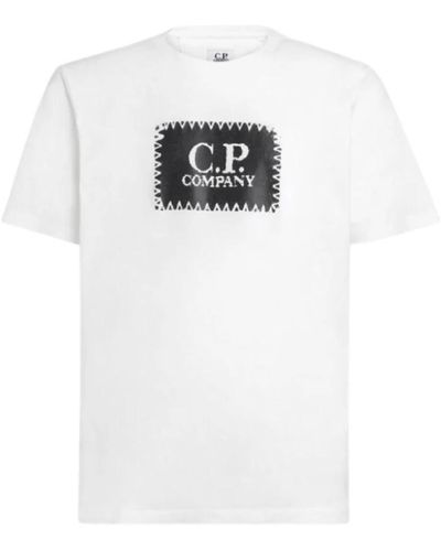C.P. Company Weißes baumwoll-jersey-label-t-shirt