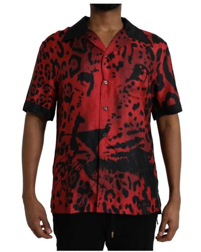 Dolce & Gabbana Rotes leoparden seidenknopfhemd