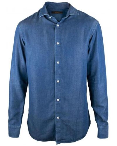 Moorer Blaues denim casual fit hemd