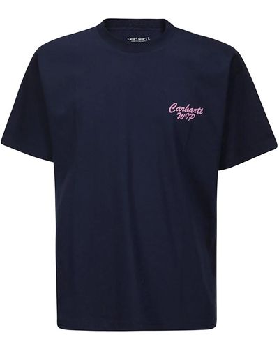 Carhartt Blaues t-shirt mit pinkem druck
