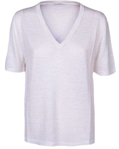 Kangra T-shirt in lino con scollo a v per - Viola