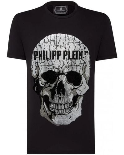 Philipp Plein Magliette nera con teschio in strass - Nero