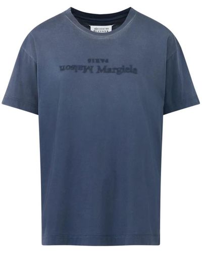 Maison Margiela Blaues baumwoll-crew-neck-logo-t-shirt