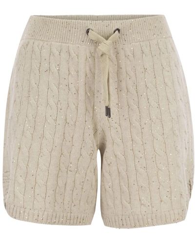 Brunello Cucinelli Shorts in cotone a maglia con paillettes - Neutro