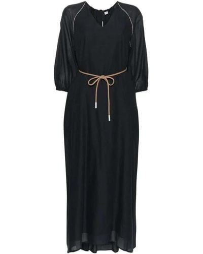 Peserico Vestido maxi de rayas con cuentas en azul medianoche - Negro