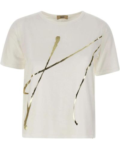 Herno Weiße baumwoll-t-shirt mit goldprint