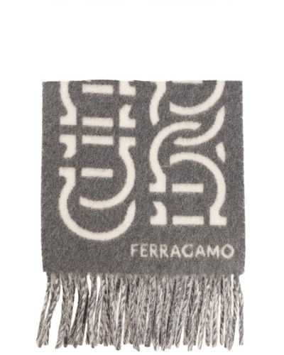 Ferragamo Sciarpa di lana con logo - Metallizzato