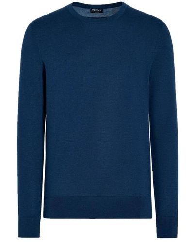 ZEGNA Blauer rundhalspullover,beiger crew-neck sweater,luxuriöser crew-neck sweater