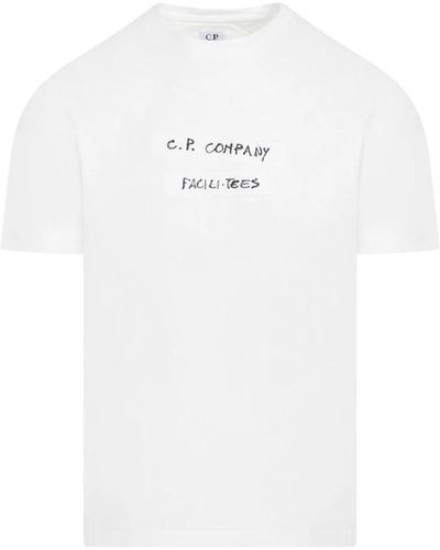 C.P. Company Weißes logo t-shirt rundhalsausschnitt kurzarm