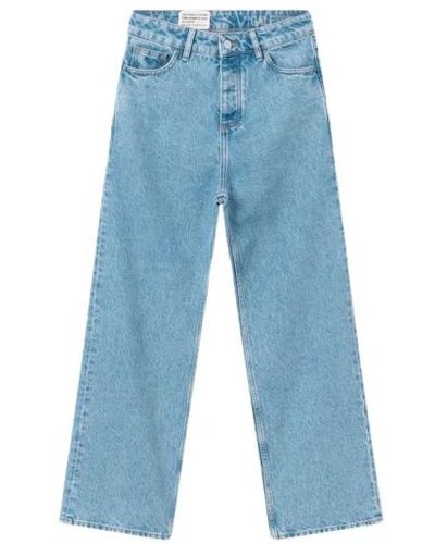 Knowledge Cotton Reborn jeans, gebleichter stonewash, gerader schnitt - Blau