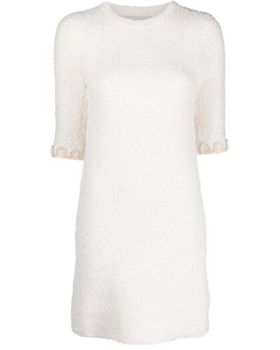 Lanvin Vestido de tweed tejido con bordado floral - Blanco